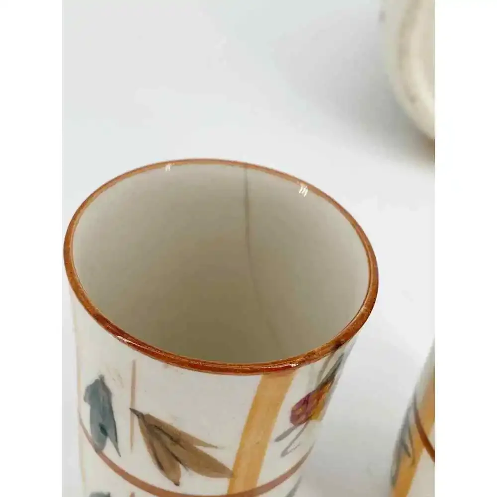 Vintage Japan Autumn Pitcher Two Tumblers Jug Ceramic Acorn Pear Leaf Strawberry - Picture 6 of 6